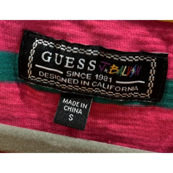Men’s GUESS X J Balvin VIBRAS Pink Striped T Shirt Sz S *B3 - Picture 3 of 4